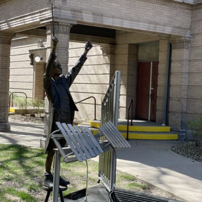 Photo of art sculpture outside of the Sheldon Theatre in Red Wing, MN